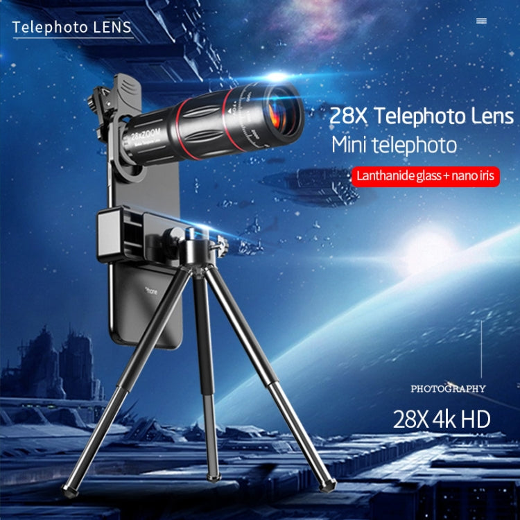 W28-QK Mobile Phone Universal Lens Telescope 28X Big Pocket + Metal Tripod Set, Big Pocket + Metal Tripod